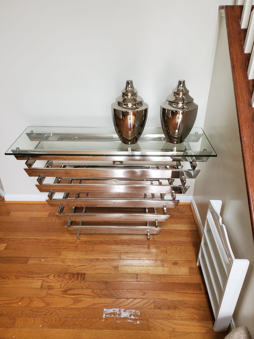 Glass and metal console requiring careful specialty handling